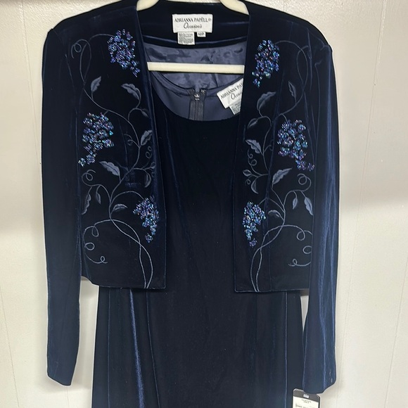 Adrianna Papell Royal Blue Square Neck Long Sleeve Gown with Jacket - Picture 2 of 15